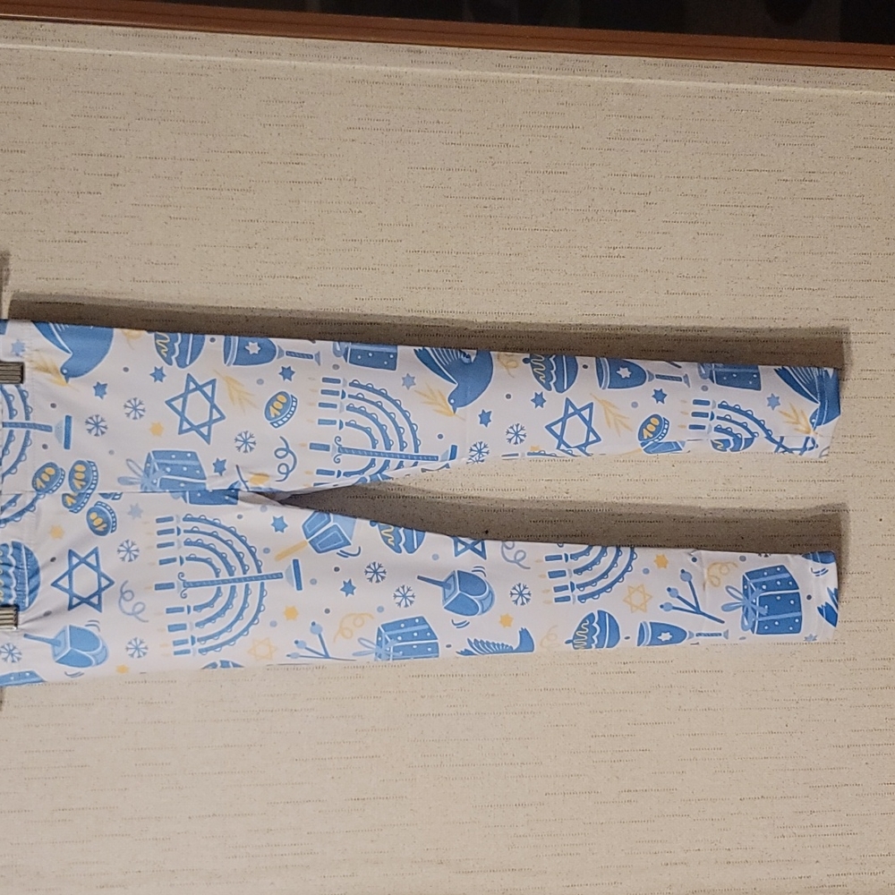 URBAN SMALLS GIRLS HANUKKAH HOLIDAY LEGGINGS: WHITE/BLUE: NWOT: SZ 8